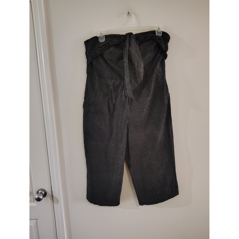 Truth NYC Womens Pinstripe Strapless Tie Front Cropped Jumpsuit Black White 2X
